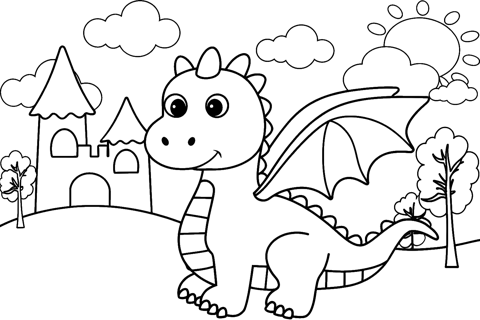 Un dragón en el castillo para colorear