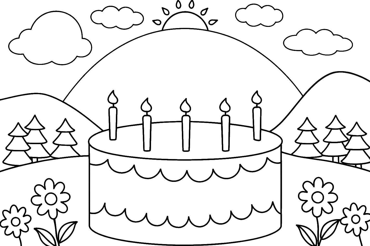 Dibujo de una torta de cumpleaños para colorear